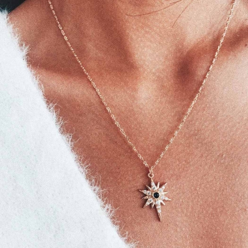 Boho Pendant Necklace Crystal Gold Beach Sun Chain Necklaces Rhinestone Jewelry for Women and Girls