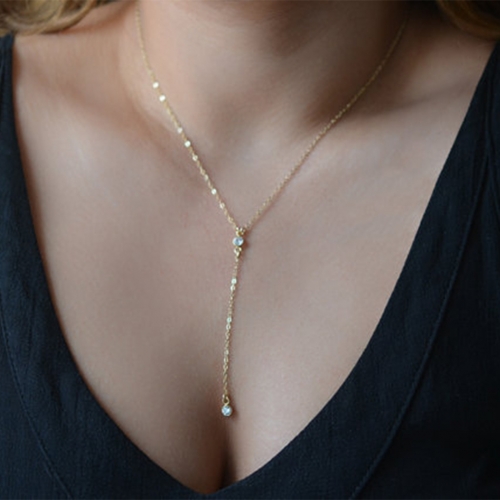 Fashion Crystal Pendant Necklace Gold Clavicle Chains Simple Necklaces Jewelry for Women and Girls