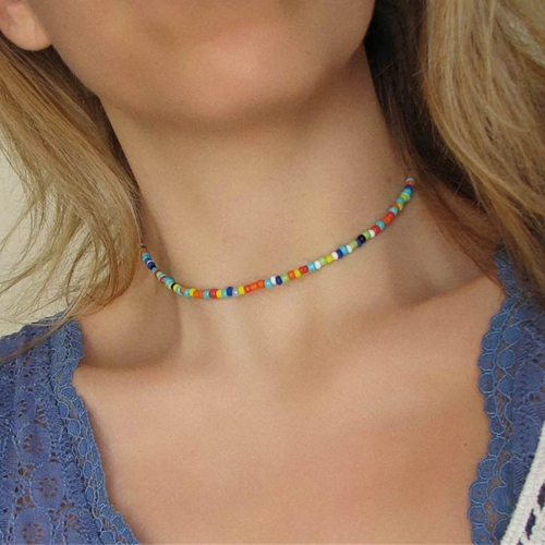 Boho Choker Necklace Multi-colored Short Beach Chain Necklaces for Women and Girls