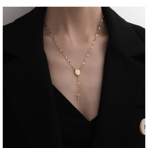 Fashion Pendant Necklace Coin Gold Church Cross Chain Necklaces Jesus Jewelry for Women and Girls
