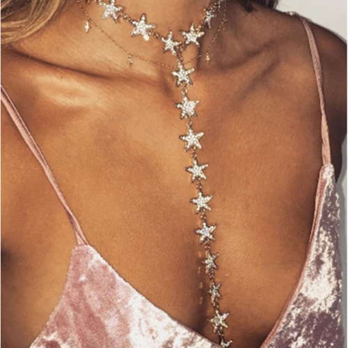 Fashion Choker Necklace Tassel Gold Party Crystal Pendant Necklaces Star Chain Jewelry for Women and Girls