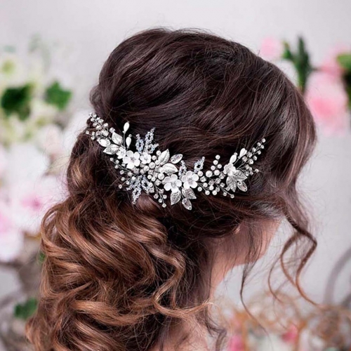 Unicra Flower Bride Wedding Pearl Hair Vine Headband Crystal Headpiece Hair Accessories for Women and Girls