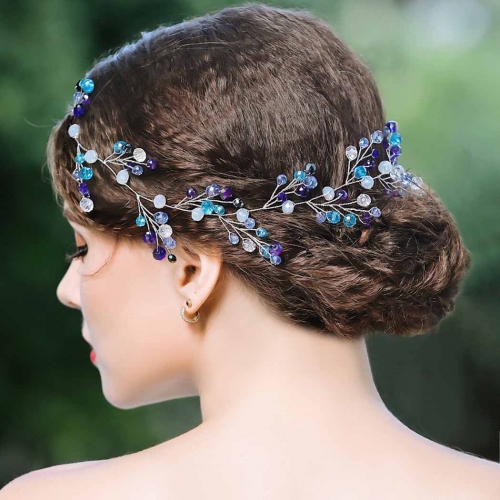 Unicra Bride Wedding Hair Vine Silver Rhinestone Headband Bead Headpiece Hair Accessory for Women and Girls