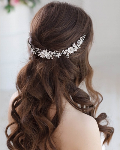 Unicra Bride Wedding Hair Vine Silver Flower Headband Crystal Headpiece Pearl Hair Accessories for Women and Girls