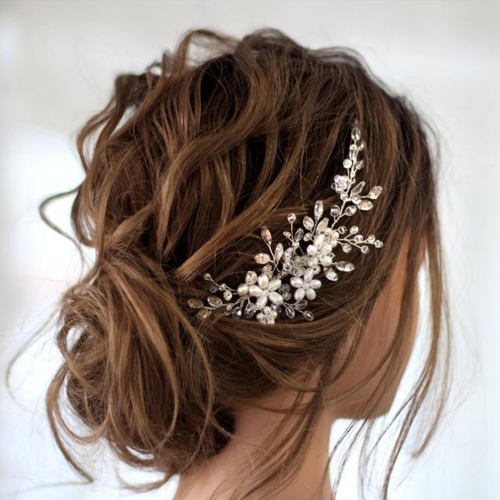 Unicra Pearl Bride Wedding Hair Comb Silver Rhinestone Hair Pieces Crystal Bridal Hair Accessories Rhinestone Hair Jewelry for Women