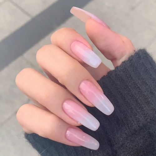 Brishow Coffin False Nails Long Fake Nails Pink Gradient Ballerina Acrylic Press on Nails Full Cover Stick on Nails 20pcs for Women and Girls