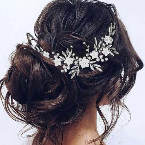 Unicra Flower Bride Wedding Hair Vine Silver Pearl Bridal Headband Crystal Headpiece Hair Accessories for Women and Girls