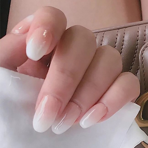 Brishow Coffin False Nails Short Fake Nails Peach Gradient Ballerina Press on Nails Full Cover Acrylic Stick on Nails 24pcs for Women and Girls