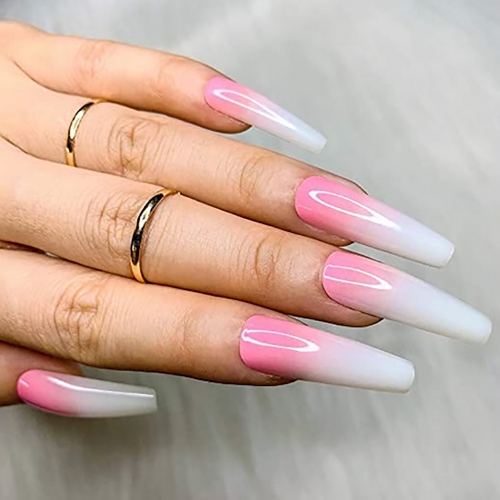 Brishow Coffin False Nails Long Fake Nails Ballerina Acrylic Press on Nails Gradient Full Cover Stick on Nails 24pcs for Women and Girls (Pink)