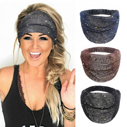 Gortin African Head Wrap Wide Headbands Sequins Headband Lace Turban Breathable Fabric Yoga Sport Workout Running Hair Band Hair Accessories for Women