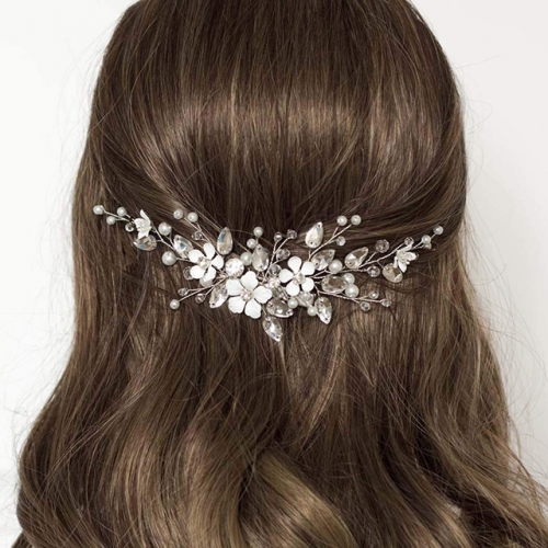 Unicra Flower Bride Wedding Hair Vine Rhinestone Bridal Headpiece Pearl Headband Crystal Hair Accessories for Women and Girls