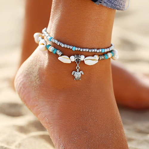 Zoestar Boho Turtle Anklets Colorful Beaded Shell Ankle Bracelet Layered Turquoise Anklets Summer Beach Foot Chain Jewelry for Women and Girls