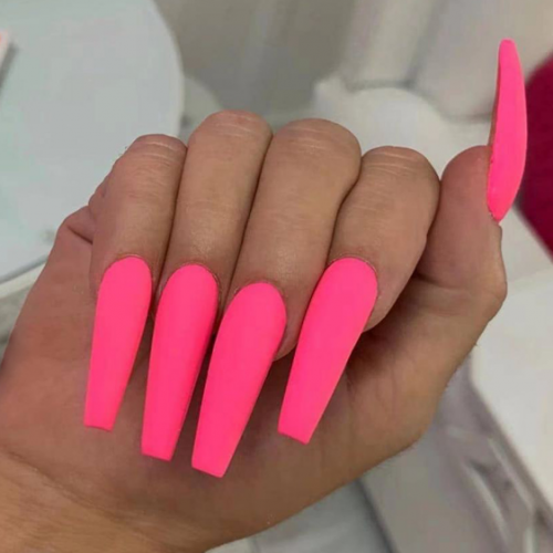 Brishow Coffin False Nails Long Fake Nails Matte Ballerina Acrylic Press on Nails Artificial Full Cover Stick on Nails 24pcs for Women and Girls (Pink
