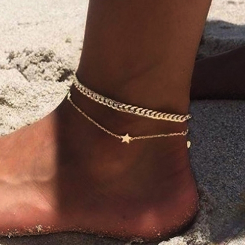 Zoestar Boho Star Anklets Gold Layered Ankle Bracelets Summer Beach Anklet Set Vintage Foot Chain Jewelry for Women and Girls