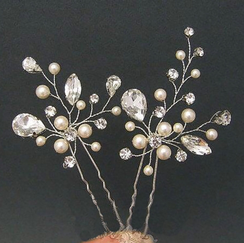 Unicra Crystal Bride Wedding Hair Pins Silver Pearl Bridal Headpiece Rhinestone Hair Accessories for Women and Girls (Pack of 2)