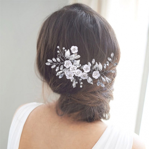 Unicra Flower Bride Wedding Hair Vine Silver Crystal Bridal Hair Piece Rhinestone Hair Accessories Leaf Headpiece for Women and Girls
