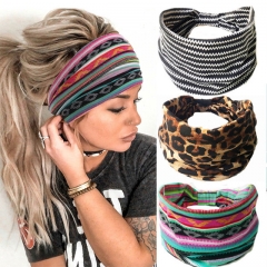Gortin Boho Headbands Leopard Hair Bands Knotted Turban Headband Stretch Twist Head Wraps Stripe Cloth Head Bands for Women and Girls 3 Pcs