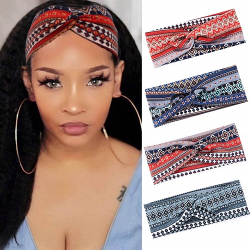 Gortin 4 Pack Boho Headbands African Headband Black Criss Cross Head Wrap National Vintage Turban Elastic Breathable Hair Bands Outdoor Twist Headband