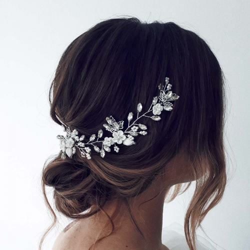 Unicra Bride Wedding Hair Vine Flower Headband Crystal Headpiece Pearl Hair Accessories for Women and Girls
