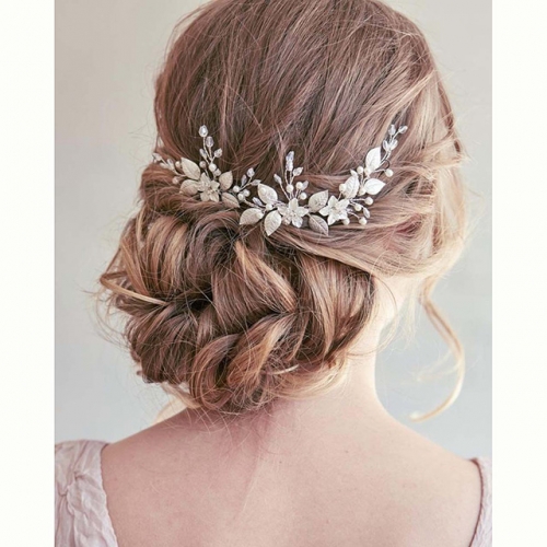 Unicra Flower Bride Wedding Hair Vine Silver Leaf Bridal Headband Pearl Hair Dress Hair Accessories for Women and Girls(Pack of 2)
