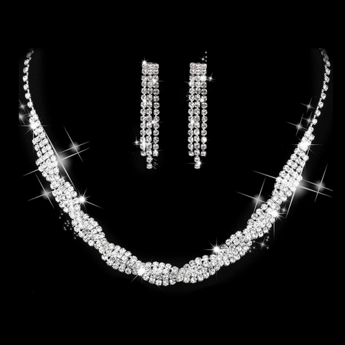 Unicra Silver Bride Wedding Necklace Earrings Sets Crystal Bridal Wedding Jewelry Set Rhinestone Choker Necklace for Women and Girls