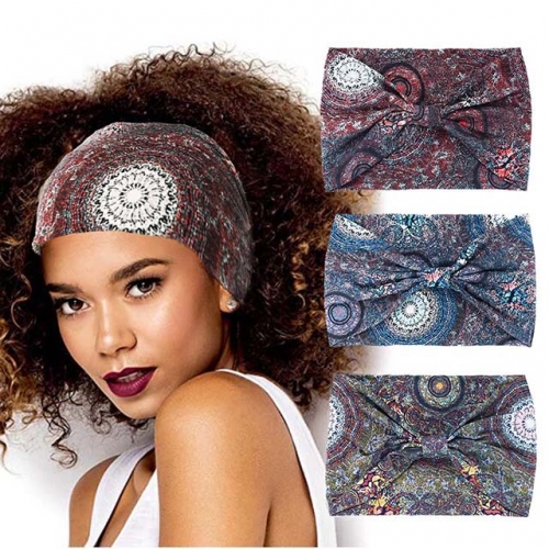 Gortin Boho Headbands African Turban Extra Wide Headband Knot Head Wraps Elastic Yoga Sport Hair Bands Vintage Exotic Hair Accessories for Women