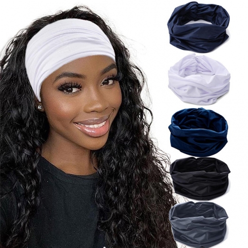 Gortin Boho Headbands Blue Wide Hair Bands Camouflage Stretch Yoga Sweatband Elastic Turban Headband Cloth Twist Head Wraps Stylish Head Bands for Wom