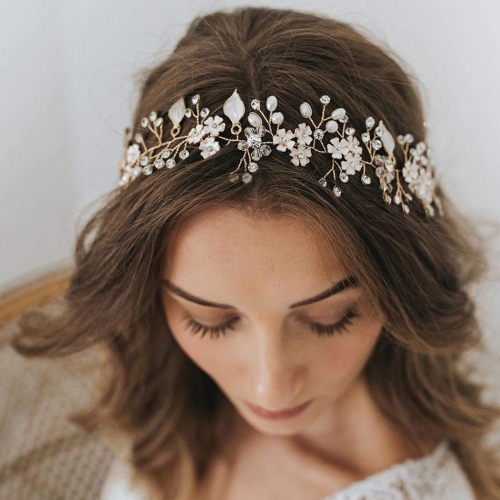 Unicra Flower Bride Wedding Headband Silver Crystal Bridal Headpieces Pearl Hair Vine for Women and Girls