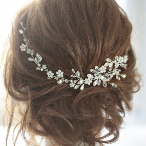 Unicra Pearl Bride Wedding Hair Vine Silver Rhinestone Bridal Headband Crystal Headpiece Hair Accessories for Women and Girls