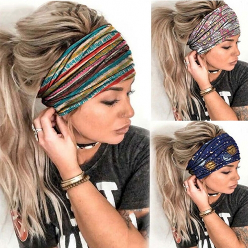 Gortin Boho Headbands Yoga Stretch Stripe Hair Bands Butterfly Print Wide Head Turban Fashion Head Wraps for Women and Girls Pack of 3