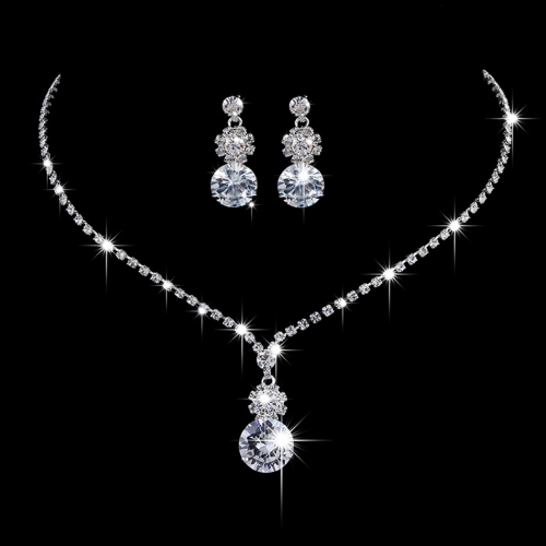 Unicra Silver Bride Wedding Necklace Earrings Sets Crystal Bridal Wedding Jewelry Set Rhinestone Choker Necklace for Women and Girls