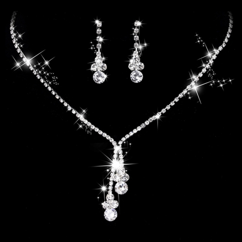 Unicra Bridal Jewelry Set Silver Rhinestone Wedding Bride Necklace Earrings Sets Crystal Bridesmaids Necklaces for Women and Girls