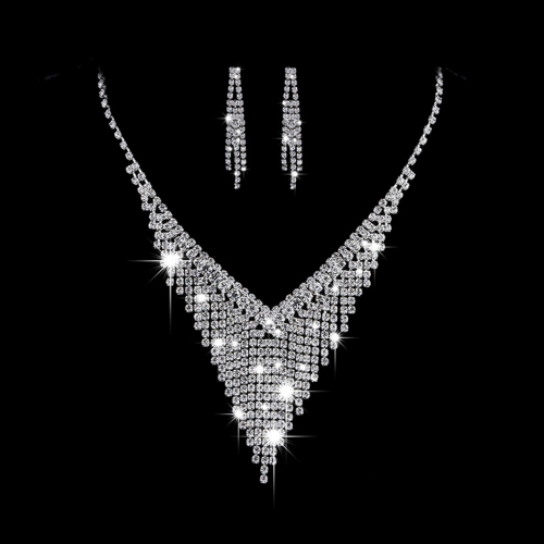 Unicra Bride Silver Bridal Necklace Earrings Sets Rhinestone Choker Necklace Crystal Wedding Jewelry Set for Women and Girls