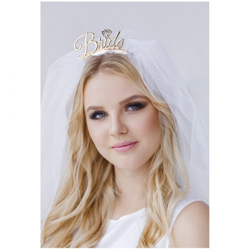 Unicra Bride To Be Headband with Veil 2 Tier White Bachelorette Party Bridal Crown Shower Veils for Women and Girls