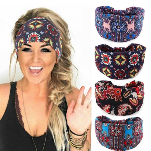 Gortin Boho Beadeau Headbands Black Wide Hair Bands Stretch Knotted Head Bands Twist Turban Headband Floral Head Wraps for Women Pack of 4