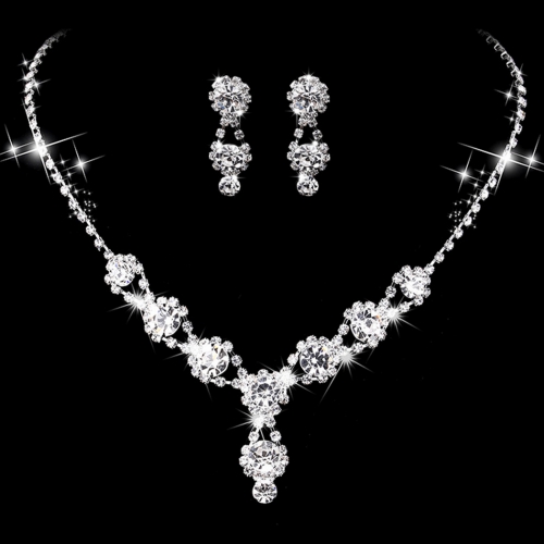 Unicra Bridal Jewelry Set Silver Rhinestone Wedding Bride Necklace Earrings Sets Crystal Bridesmaids Necklaces for Women and Girls