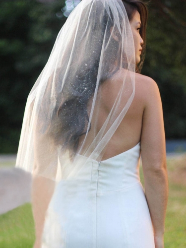 Unicra 1 Tier Glitter Wedding Veil Elbow Bachelorette Party Veil Sparking Bridal Veil for Women and Girls