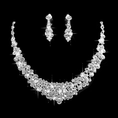 Unicra Silver Bride Wedding Necklace Earrings Sets Crystal Bridal Wedding Jewelry Set Rhinestone Necklace for Women and Girls