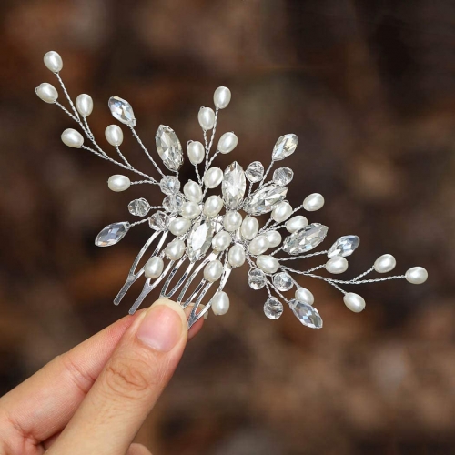 Unicra Rhinestone Bride Wedding Hair Comb Silver Pearl Hair Pieces Pearl Bridal Hair Accessories for Women and Girls