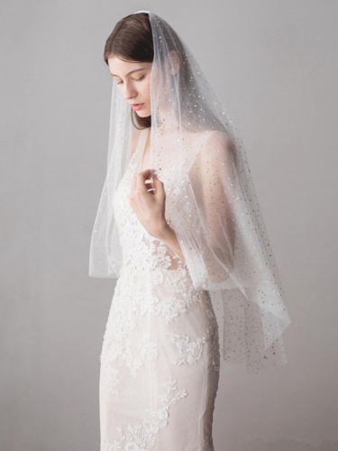 Unicra 2 Tier Bride Wedding Veil Sparkling Fingertip Length Veil Bridal Veils for Women and Girls
