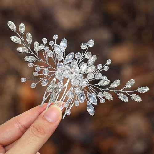 Unicra Rhinestone Bride Wedding Hair Comb Silver Crystal Bridal Hair Pieces Hair Accessories for Women and Girls