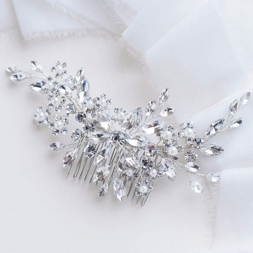 Unicra Rhinestone Wedding Hair Comb Silver Crystal Bridal Hair Pieces Pearl Hair Clip Hair Accessories for Women and Girls