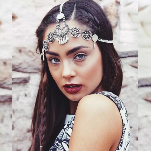 Unsutuo Boho Head Chain Silver Wedding Bride Headband Tassel Forehead Headpiece Festival Hair Accessories Jewelry for Women and Girls