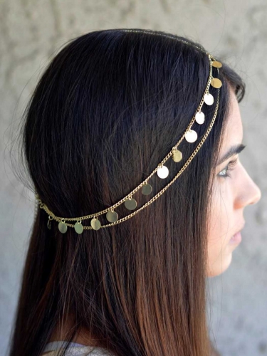 Unsutuo Layered Head Chain Boho Coin Tassel Headband Jewelry Vintage Fashion Headpiece with Sequines Prom Custume Accessories for Women and Girls