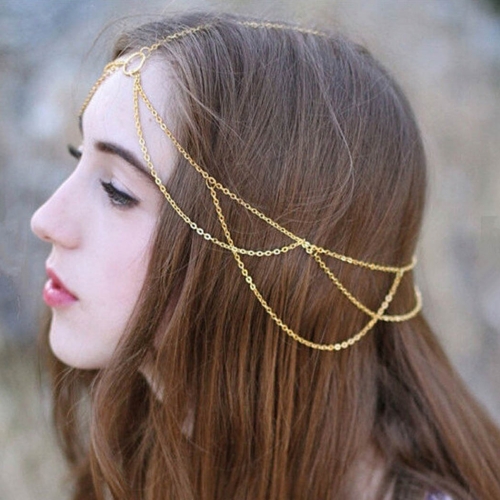 Unsutuo Gold Layered Gyspy Head Chain Sparkly Jewelry Festival Headpieces Prom Headband Accessoires for Women and Girls