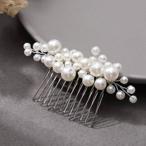Unicra Pearl Bride Weding Hair Comb Silver Bead Bridal Hair Pieces  Pearls Hair Clip Hair Accessories for Women and Girls