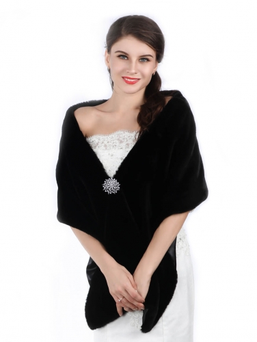 Aukmla Long Wedding Faux Fur Wraps and Shawls Bridal Fur Stole for Brides and Bridesmaids