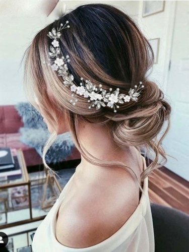 Unicra Flower Bridal Hair Vine Crystal Wedding Headband Rhinestone Pearl Beads Hair Accessories for Bride or Bridesmaids