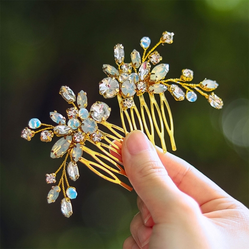 Unicra Rhinestone Bride Wedding Hair Comb Crystal Hair Pieces Opal Bridal Hair Accessories for Women and Girls