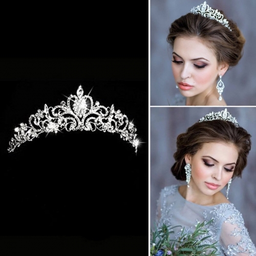 Bridal Wedding Tiara and Crown Silver Queen Crystal Tiaras Bride Hair Accessories Bridal Headpieces for Women